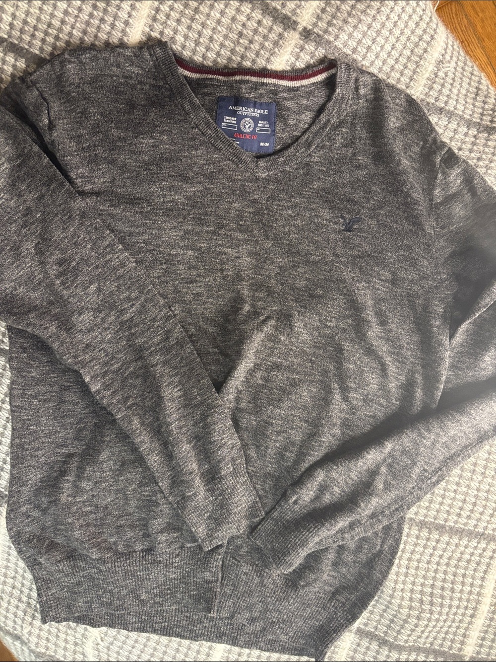 American Eagle Outfitters Dark Heather Gray V-Neck Sweater